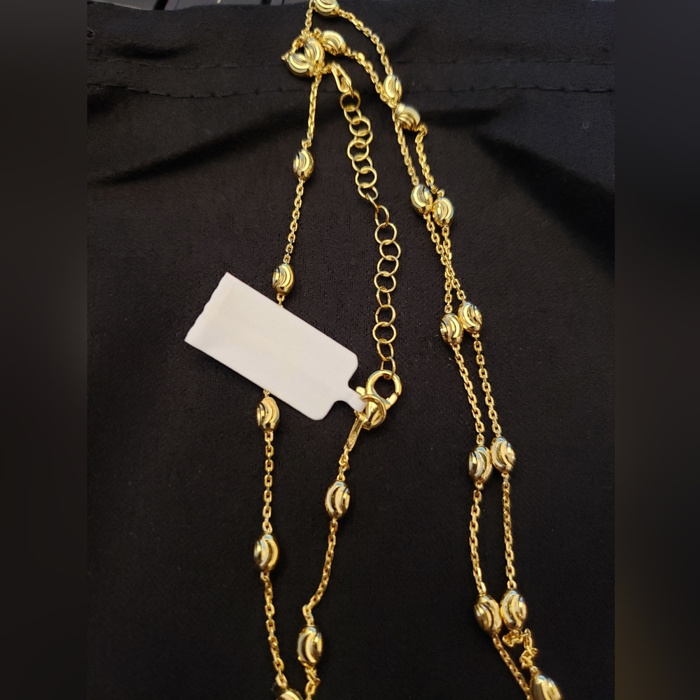18-20 inch, 14K YG over 925 Silver Station Oval Moon Diamond Cut Necklace NWT